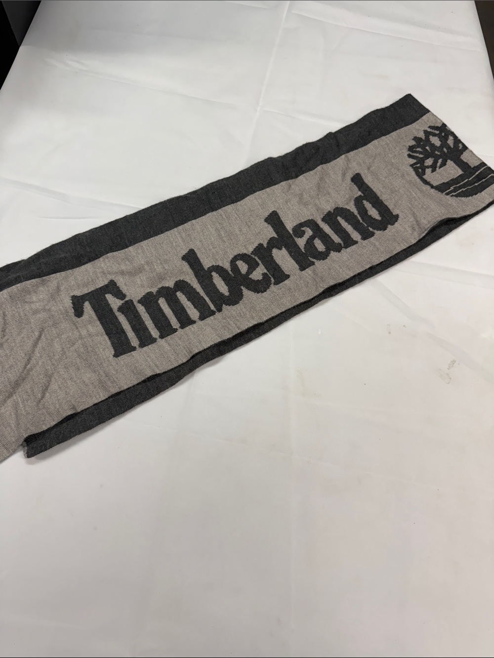 Timberland Beige and Charcoal Knit Logo Scarf